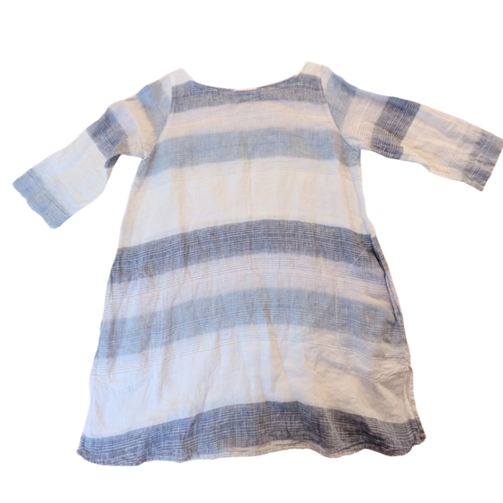 Stella Bianca Luxury Blue And White Linen Tunic Dress‎ With Pockets Size M